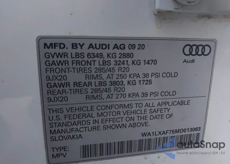 2021 Audi Q7 Premium Plus 55 Tfsi Quattro Tiptronic from USA, damaged, VIN WA1LXAF75MD013063